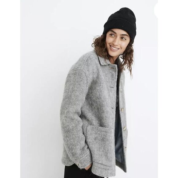 Madewell Walton Shirt Jacket Shacket size M Gray Button Front Wool Alpaca Blend - Picture 1 of 13